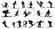 © Unknown Artist - set of skiing silhouette on white background