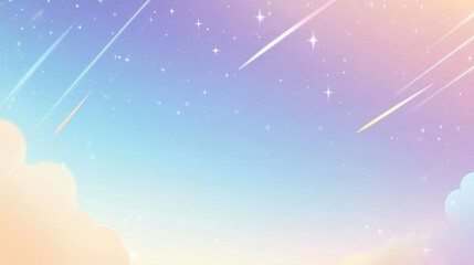 Poster - Cute Cartoon Style Background with Pastel Gradient and Shooting Stars for Dreamy and Whimsical Designs