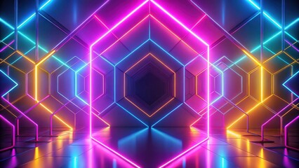 Leinwandbilder - Abstract Neon Glowing Lines and Geometric Shapes Intertwined in a Futuristic Design