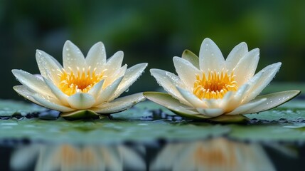 Sticker - Twin water lilies bloom, pond reflection, serenity