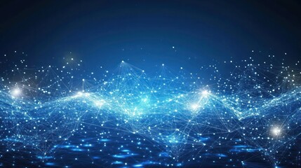 Abstract digital network connection, glowing nodes, dark blue background, tech concept