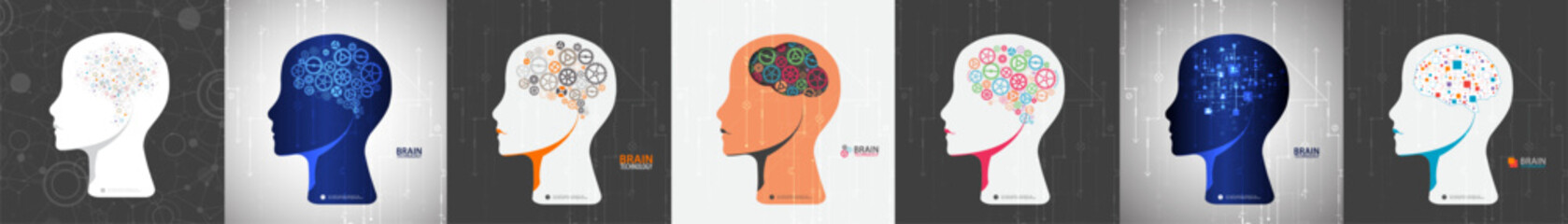 Poster - Collection of seven android heads. Image of artificial intelligence. Vector.