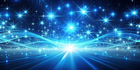 Poster - Abstract Blue Sky with Glowing Stars and Wavy Lines