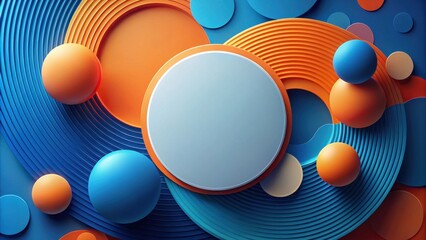 Poster - Abstract Geometric Background with Circular Patterns and 3D Spheres in Vibrant Blue and Orange Hues