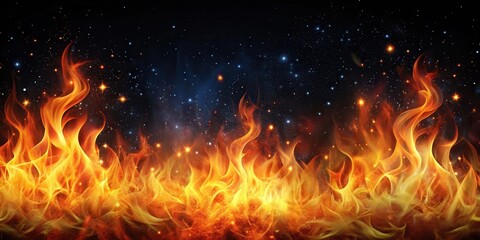 Poster - Fiery Flames Dance Against a Starry Night Sky, a Visual Symphony of Heat and Light