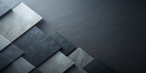 Fototapete - Geometric Abstract Arrangement of Square Tiles with Shadow Effects on a Dark Surface