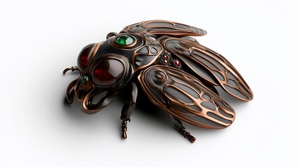 Ornate Bronze Jewel-Encrusted Insect Sculpture