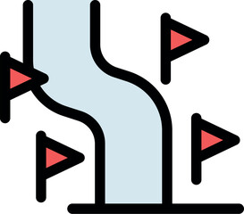 Poster - Serpentine river flowing through a terrain marked with location flags, representing a navigational or geographical concept