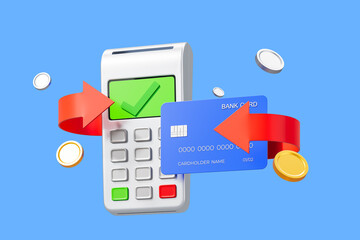 Poster - Digital transaction concept with payment terminal and card illustration. 3D Rendering