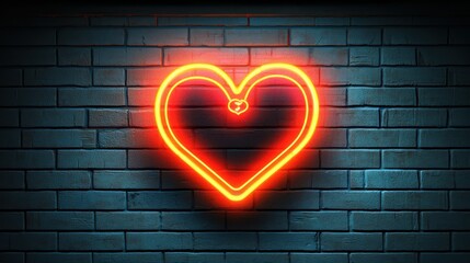 A neon heart symbol glowing against a grungy brick wall, evoking urban love and contemporary emotion