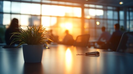 Aufkleber - Sunset meeting room, people working, urban view, business meeting