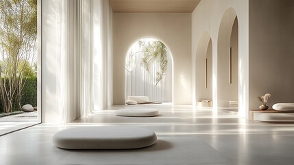 Poster - Modern spa lounge with natural light, minimalist design, serene atmosphere