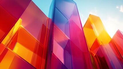 Aufkleber - Abstract Architecture Glass Buildings, vibrant colors, futuristic city