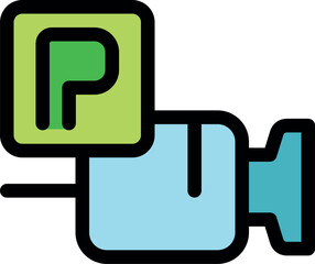 Poster - Parking security camera monitoring system icon representing vehicle safety and area surveillance in parking lots
