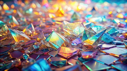 Wall Mural - A Close-Up View of Iridescent Crystals Reflecting Light and Creating a Playful Array of Colors