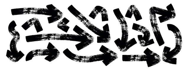 Fototapete - Set of hand drawn Red Arrow Brush. Grunge arrow paint different direction. Bold brush drawn curved and wavy arrows. Doodle marker thick arrows in different directions. Vector illustration