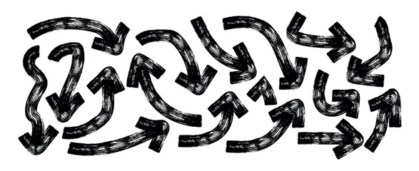 Fototapete - Set of hand drawn Red Arrow Brush. Grunge arrow paint different direction. Bold brush drawn curved and wavy arrows. Doodle marker thick arrows in different directions. Vector illustration