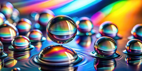 Poster - A symphony of iridescent orbs resting upon a vibrant, undulating surface, showcasing the beauty of light and liquid