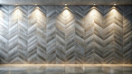Poster - Minimalist Interior Design with Chevron Tile Wall and Spotlights