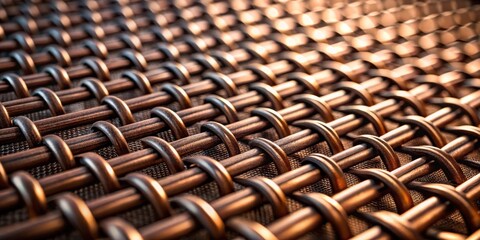 Aufkleber - A Close-Up View of a Woven Pattern Created by Interlacing Metal Rods, Emphasizing the Details of the Interconnected Loops and the Reflective Surface