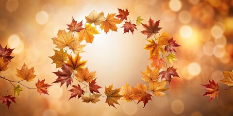 Aufkleber - Golden Hues of Autumn A Delicate Branch of Vibrant Leaves Creates a Circular Frame Against a Softly Blurred Background of Warm Colors