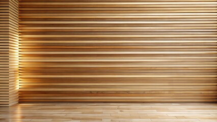 Poster - Minimalist Interior Design Featuring a Wall of Horizontal Wooden Slats and a Light Wood Floor
