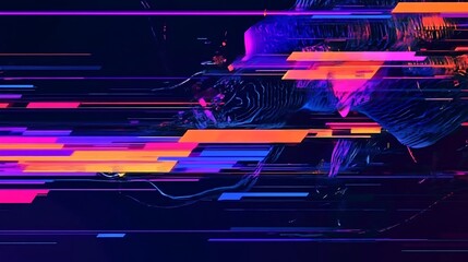 Aufkleber - Abstract digital glitch art, vibrant colors, dynamic lines, futuristic