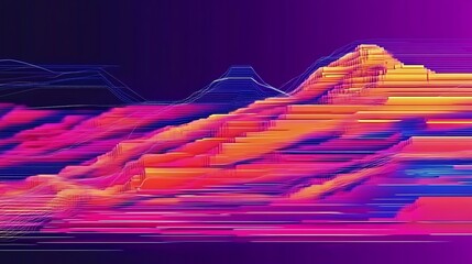 Poster - Abstract digital landscape with vibrant colors and mountain ranges