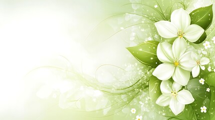 Poster - Delicate white flowers, soft green background, spring floral design, wallpaper