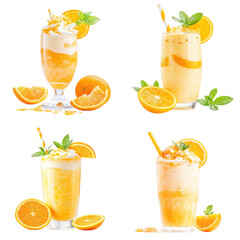 Orange milkshake isolated on white background Collection Png.