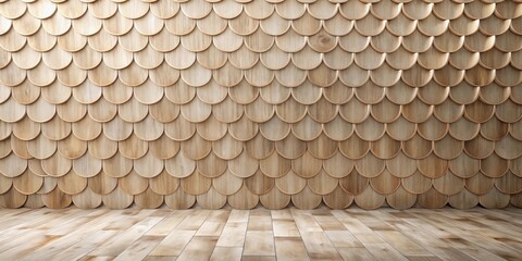 Poster - A Wall Covered in a Unique Pattern of Curved Wooden Panels Featuring a Light Brown Wooden Floor