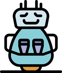 Poster - Friendly delivery robot is balancing on one wheel, holding two glasses and smiling