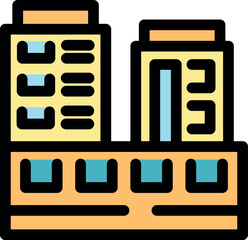 Poster - Iconic illustration of two modern buildings with a connecting structure