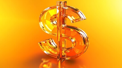 Aufkleber - 3D glass dollar sign on orange background