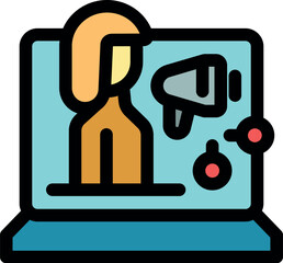 Poster - Online marketing specialist promoting business using megaphone and laptop
