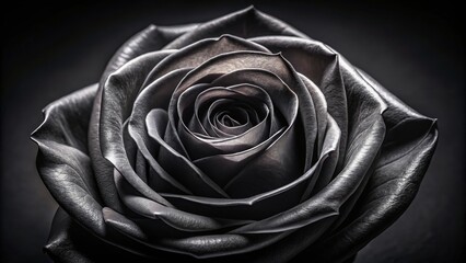 Aufkleber - A monochromatic black rose blooms in the darkness, its velvety petals forming a swirling pattern of light and shadow.