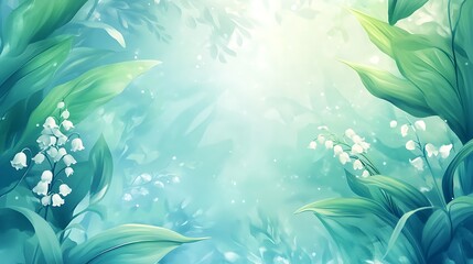 Poster - Lily of the Valley Forest Scene; Sunlight Through Branches; Digital Art; Background Image