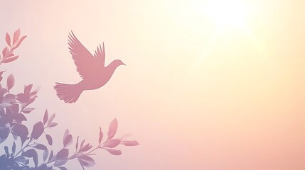 Poster - Dove flying, sunset, soft colors, nature background, peaceful scene, memorial
