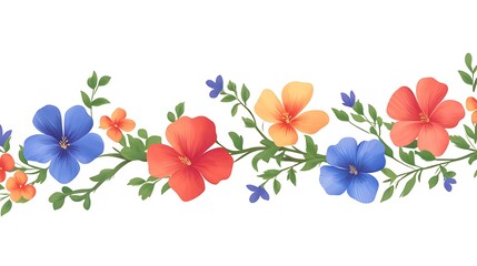 Poster - Floral border design, decorative flowers, various colors, seamless pattern, for digital use