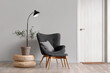 © Pixel-Shot - Interior of living room with black armchair, lamp and door
