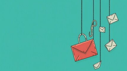 Aufkleber - Hanging envelopes, email phishing, caution, digital communication, awareness