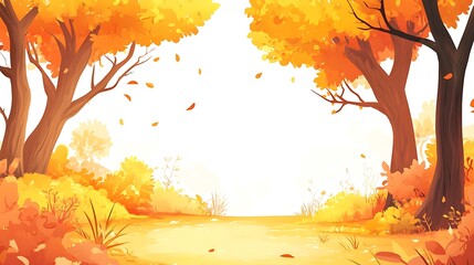 Poster - Autumn forest scene, fall foliage, trees, pathway, nature, background, illustration, graphic design, stock photo