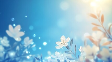 Poster - Delicate flowers in soft blue light, springtime, abstract background, digital art, stock image