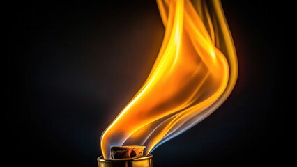 Poster - A single flame rising upwards from a small wick, creating a dancing spectacle of light against a dark background.