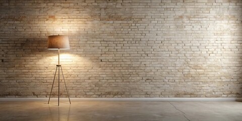 Poster - A Simple Lamp Illuminates a Blank Brick Wall, Creating a Minimalist and Versatile Space for Interior Design Inspiration