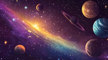 colorful space galaxy with planets, cosmic background for science fiction