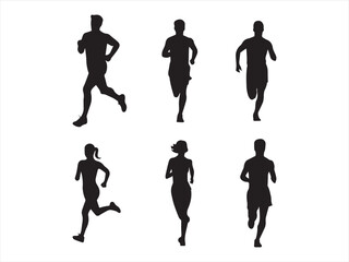 man and woman runner silhouettes set, large pack of vector silhouette design, isolated white backgro