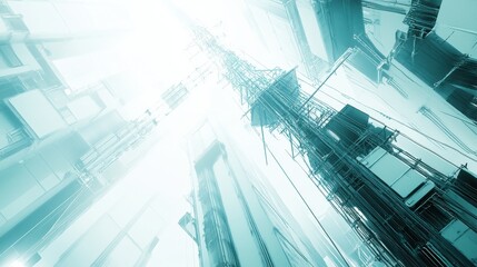 Poster - Futuristic cityscape with towering communication tower surrounded by sleek buildings and bright light