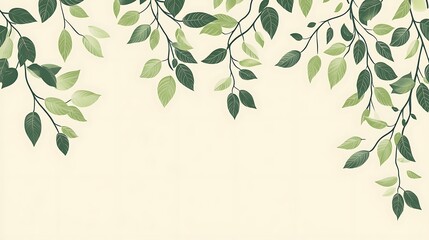 Poster - Delicate leaves frame, pale background, nature graphic