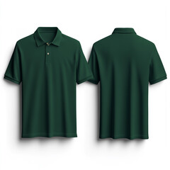 Front and back dark green polo shirt mockup, cut out isolated on white background full depth of feild.